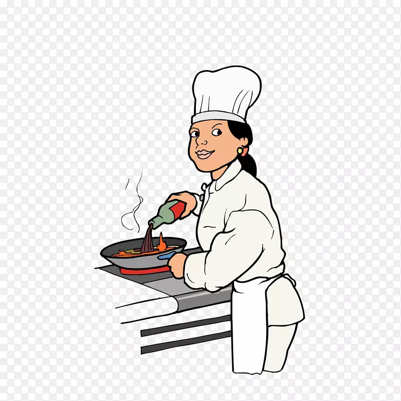 卡通厨房做菜回眸的女厨师