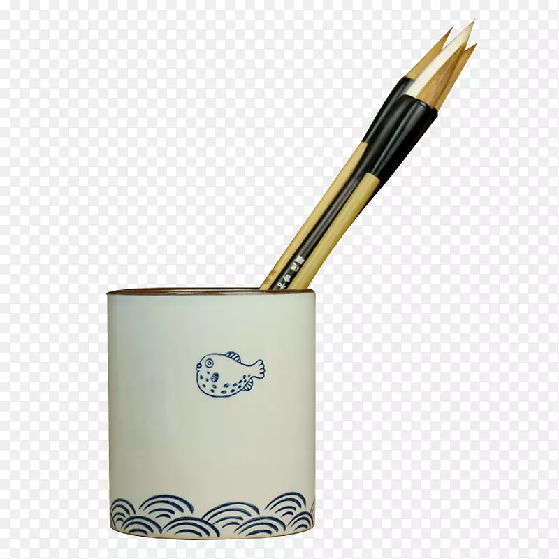 创意可爱小河豚海鱼毛笔笔筒陶瓷