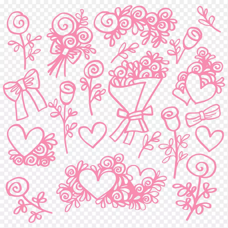 粉色花卉和爱心元素矢量素材