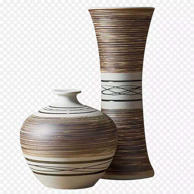 简约线条陶瓷花瓶组