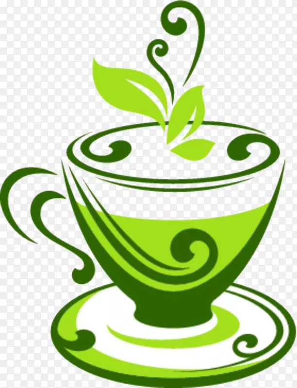绿色矢量手绘茶杯茶水