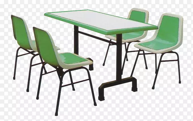 四人白绿色快餐桌椅实物图