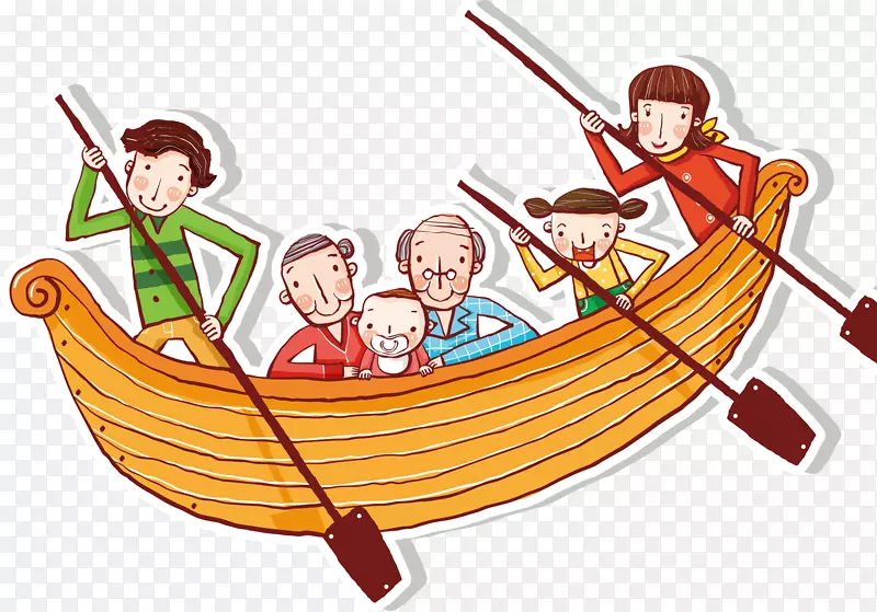 家人划船插画