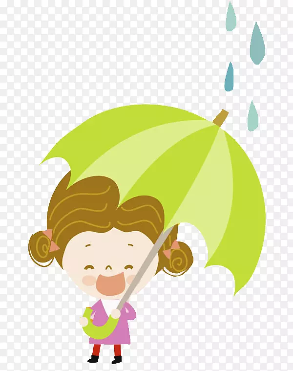 卡通手绘打伞的小女孩