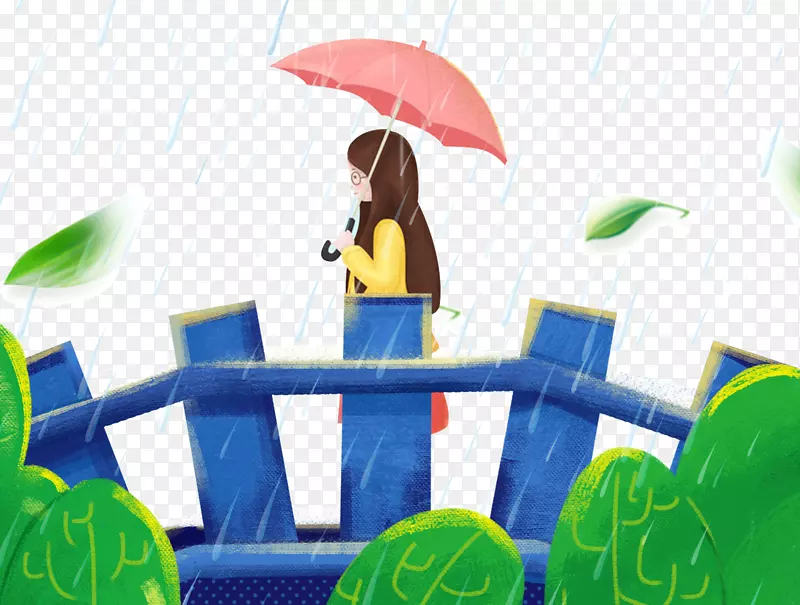 清明节卡通手绘插画下雨打伞的小