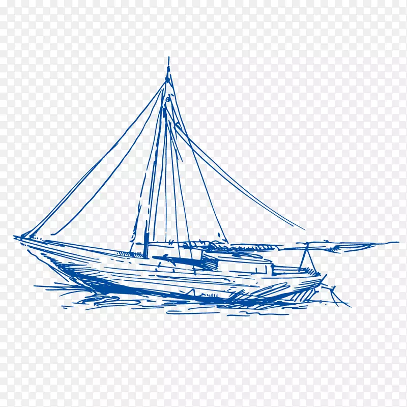 蓝色航海捕鱼帆船矢量设计元素