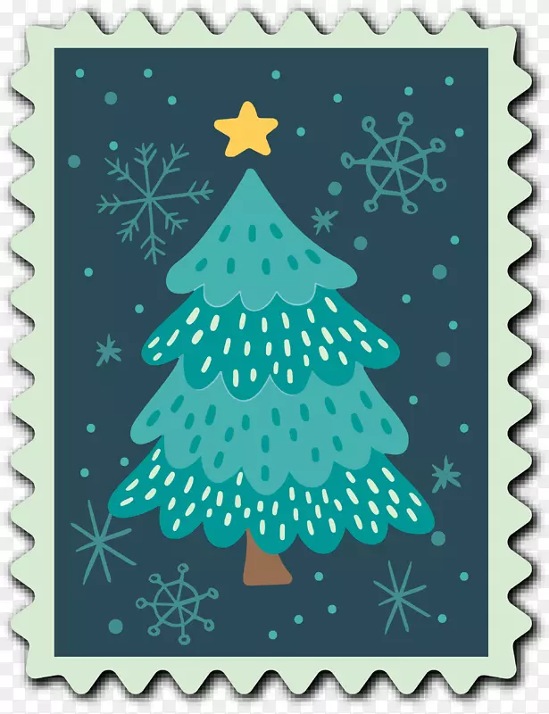 可爱圣诞节圣诞树邮票