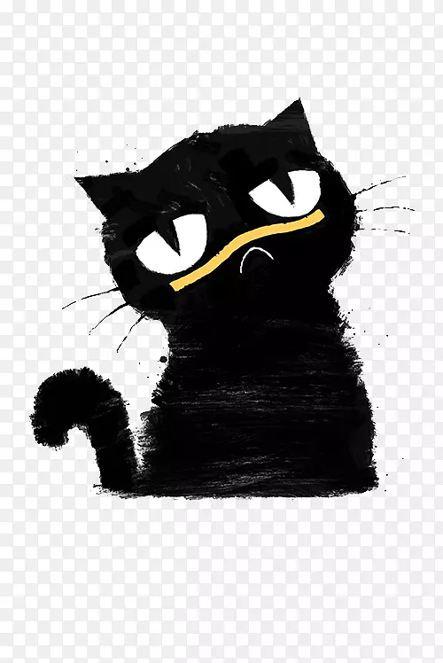 黑色水彩风景猫咪