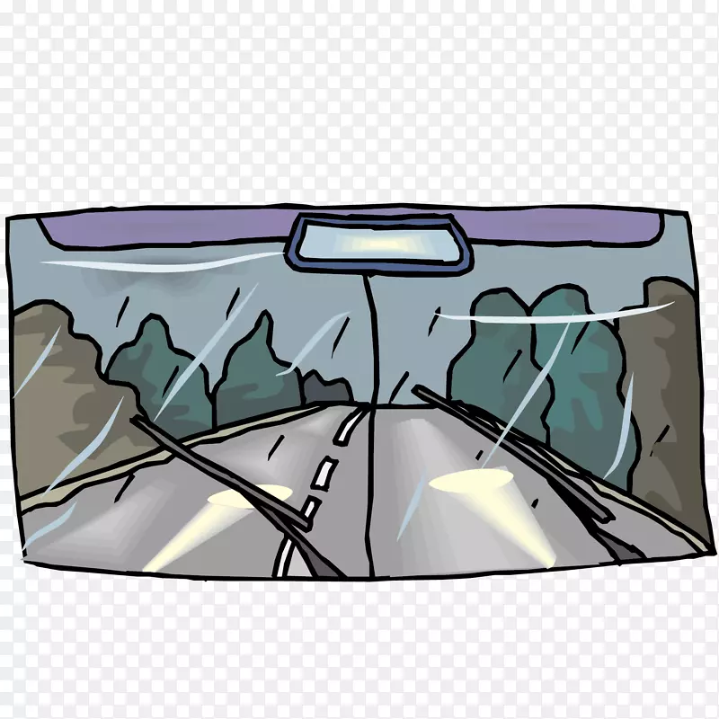 车窗外的道路风景插画矢量