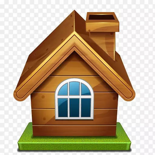 卡通小房子蓝色玻璃褐色烟囱房屋