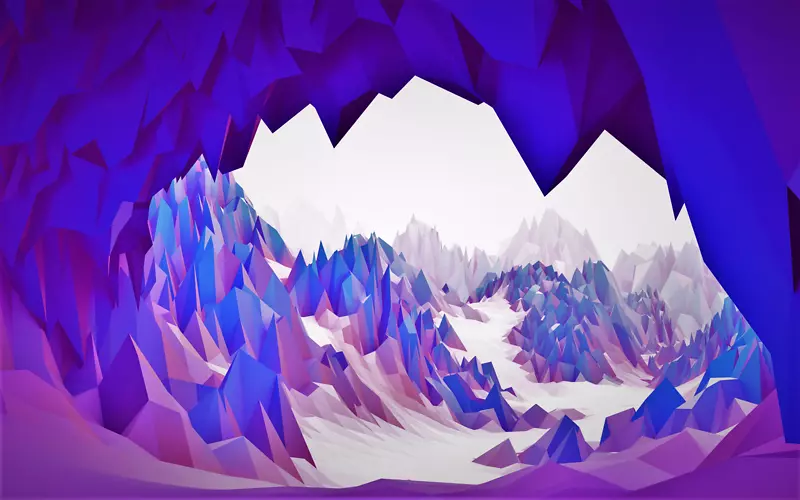 紫色雪山山洞卡通海报背景