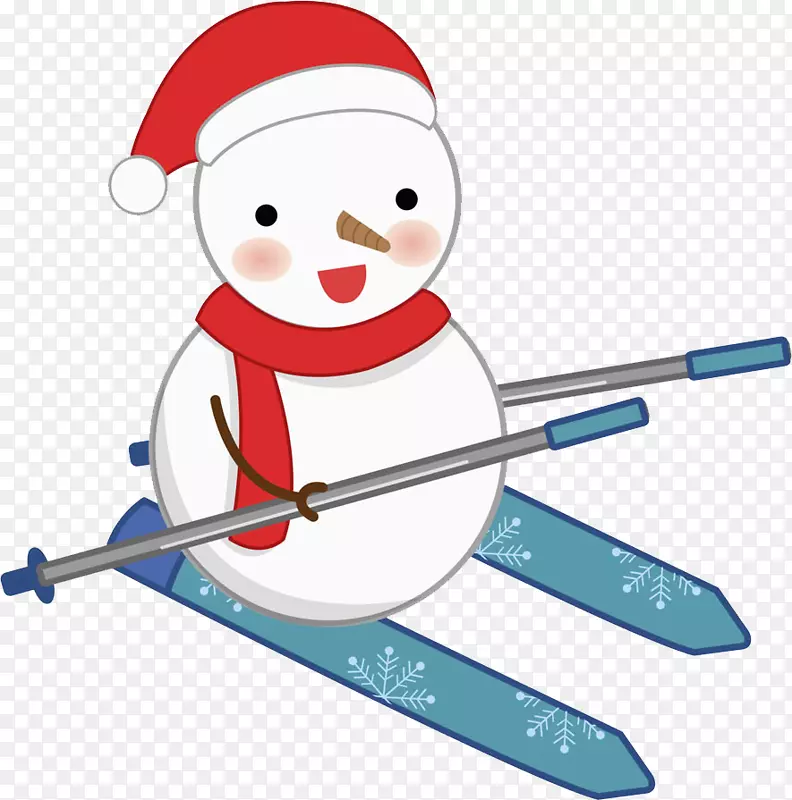 卡通滑雪的雪人PNG图