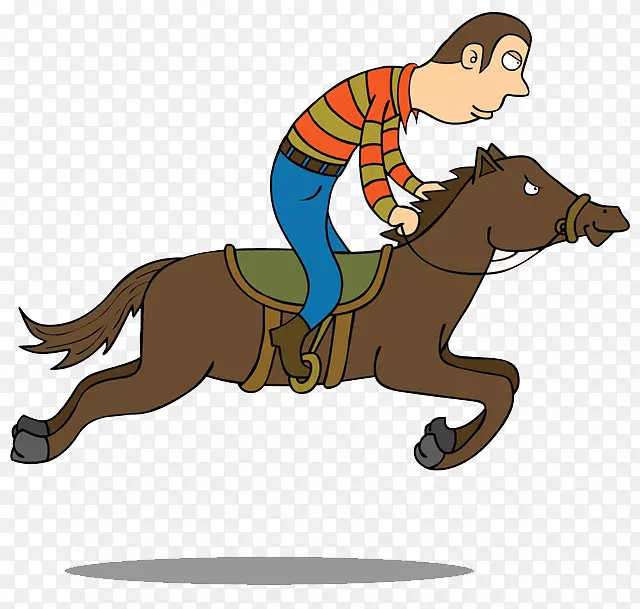 手绘卡通人物飞快的骑马的图片
