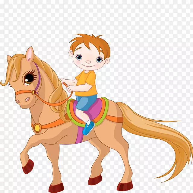 卡通手绘儿童骑马的图片