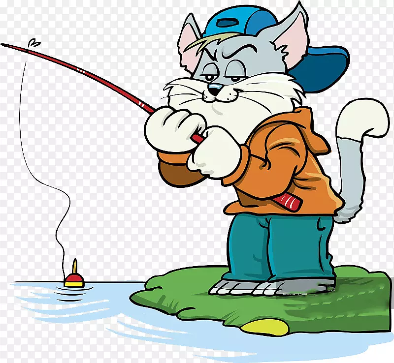等待鱼上钩的一只小猫