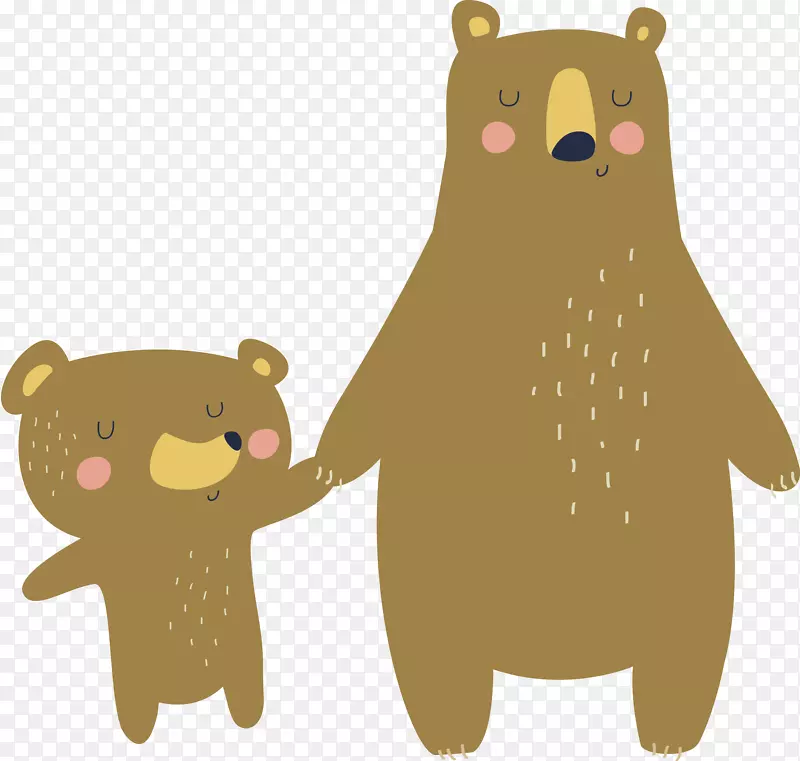 手绘熊妈妈牵着熊孩子