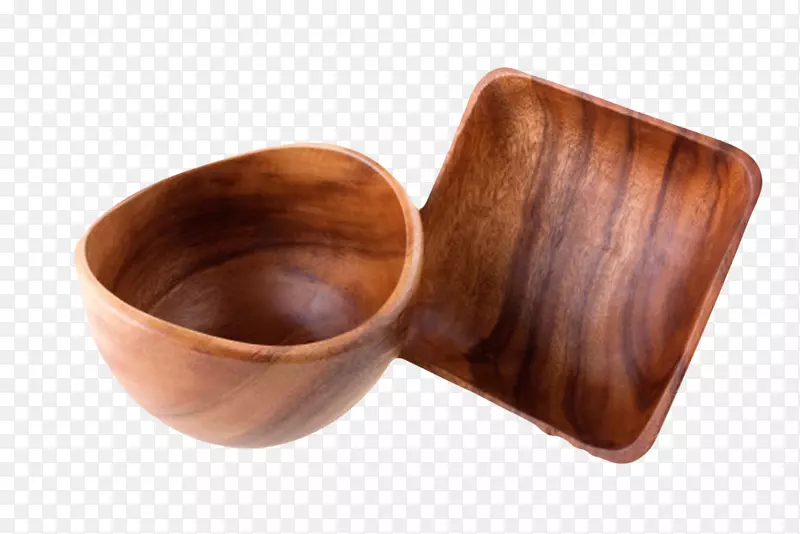 深棕色容器弯曲口木制碗和碟子实