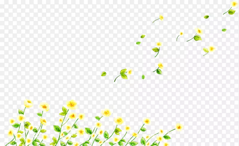 黄绿色手绘小清新花朵装饰图案