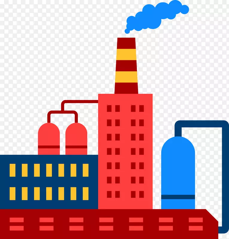 红色卡通工厂废气排放素材图