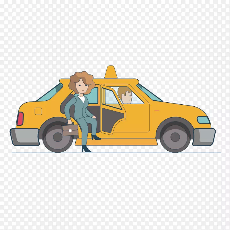 黄色出租车扁平化插图