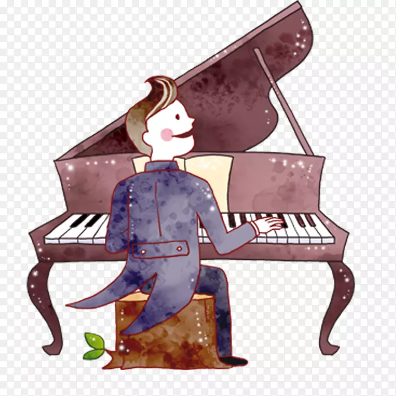 可爱卡通弹钢琴的男子