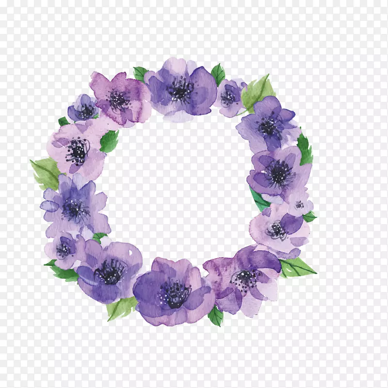 紫色手绘花朵花环婚礼装饰