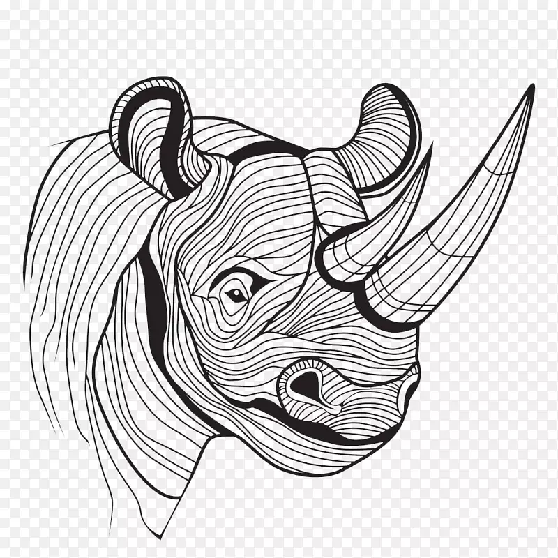 简洁手绘线条结构犀牛角犀牛免扣