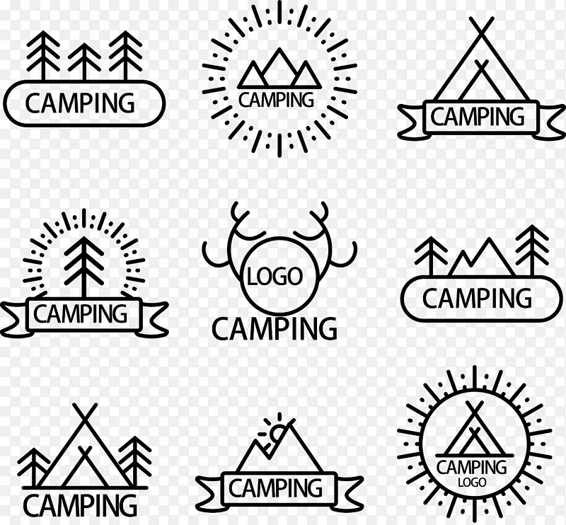 9款简洁野营标志设计矢量图