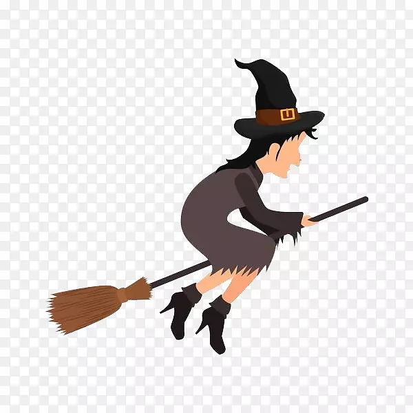 卡通骑着魔法扫帚的女巫
