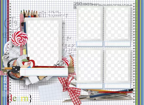 卡通文具背景铅笔棒棒糖格子相框