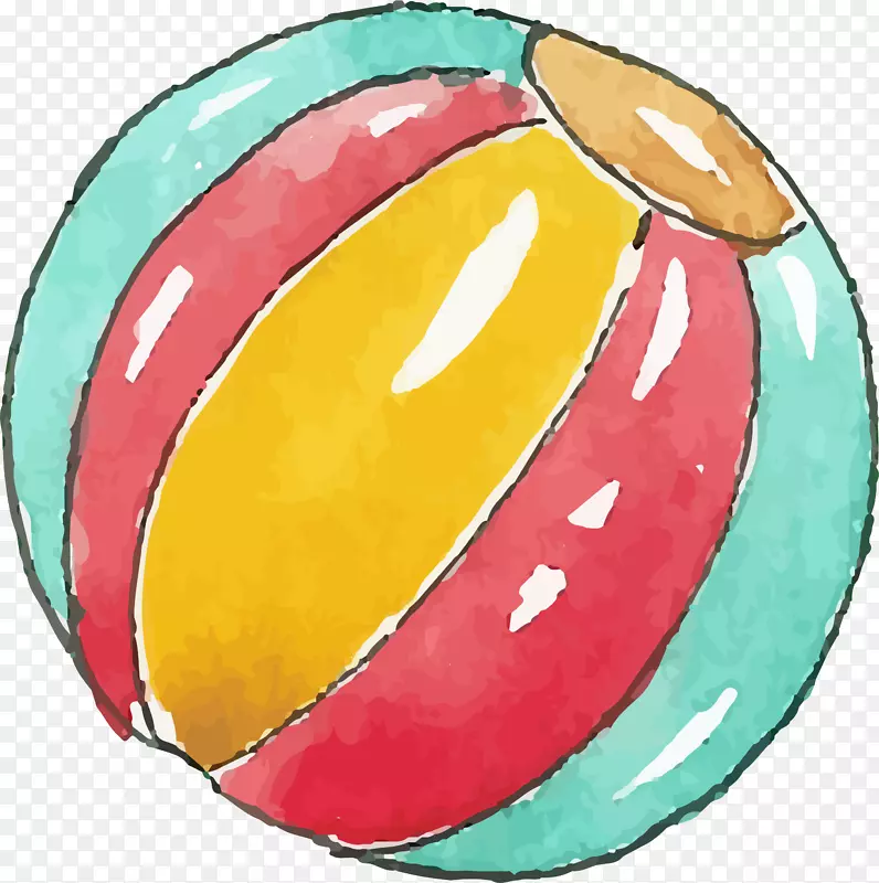 彩色水彩手绘沙滩排球