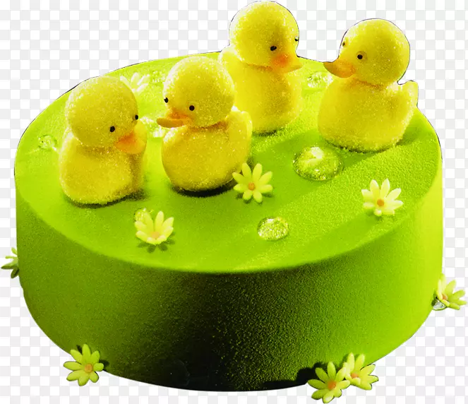 可爱小鸡生肖绿色圆形蛋糕