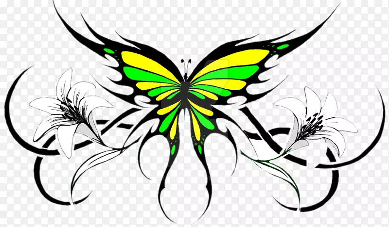 黄色黑色绿色组成的创意蝴蝶
