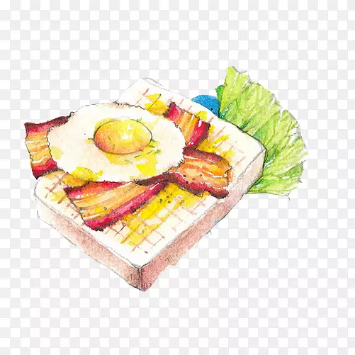 培根鸡蛋面包手绘画素材图片