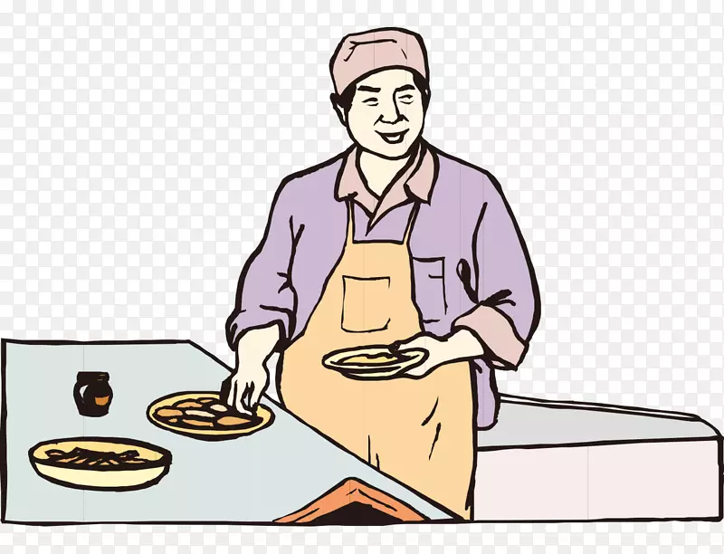 卡通手绘做菜厨师拿碟子男人