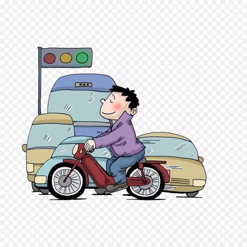 卡通骑着电动车过马路的男孩子P