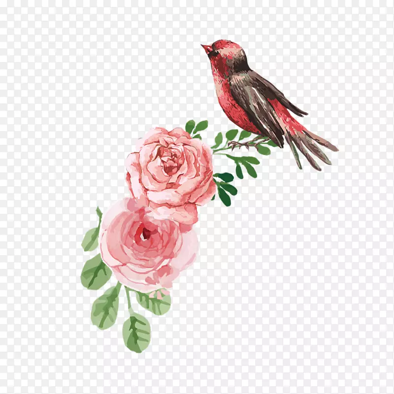 手绘花儿和鸟