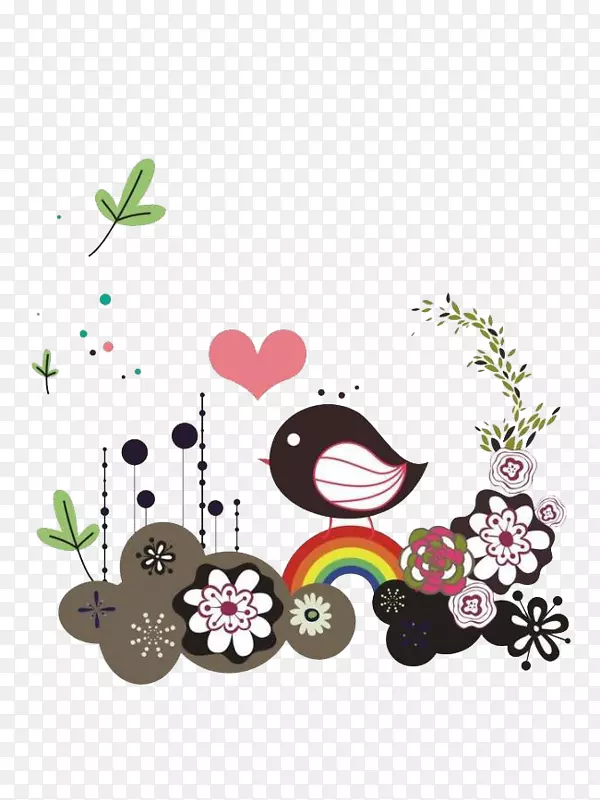 花朵彩虹和小鸟