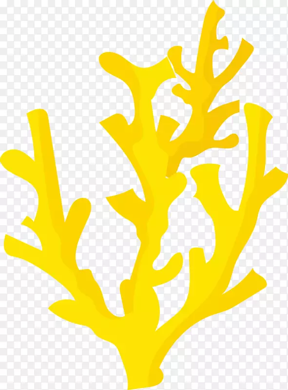 手绘矢量海洋动植物黄色珊瑚树素