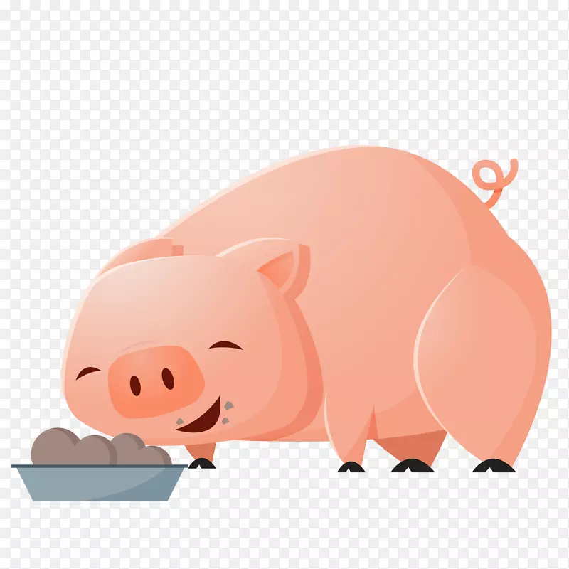一只小猪在吃食物矢量免抠图