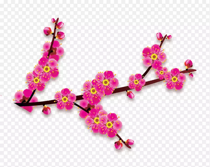 手绘桃花树枝装饰图案