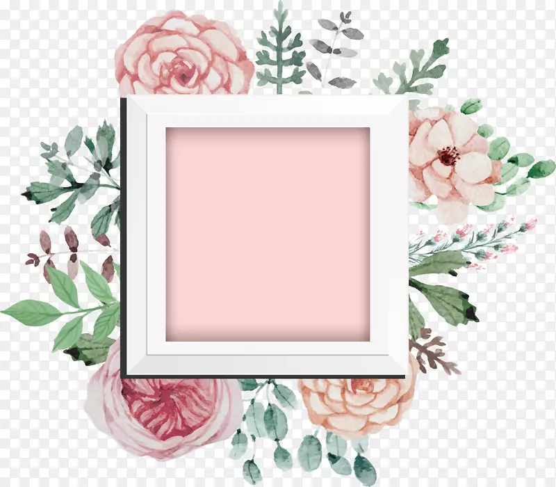 手绘粉色山茶装饰相框