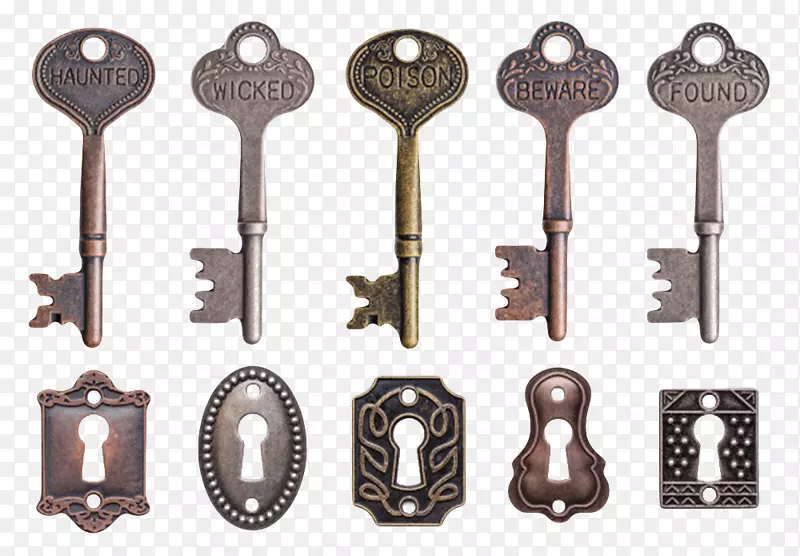 金色排列好的钥匙和钥匙孔古代器