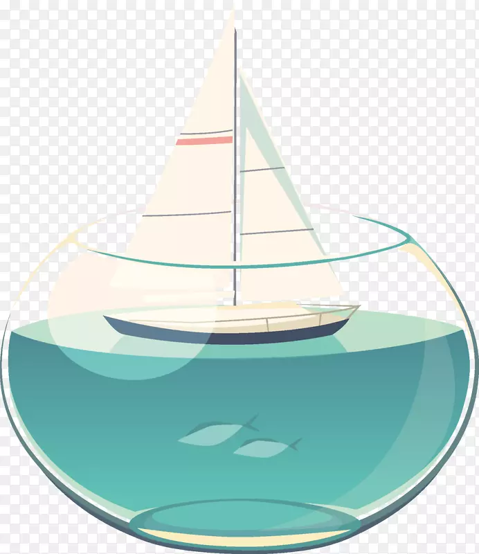 鱼缸和白色的帆船