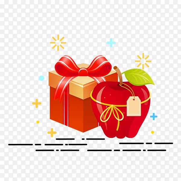 卡通手绘圣诞节礼物和苹果
