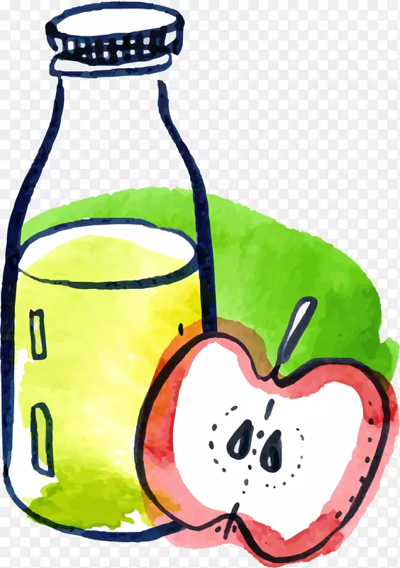 夏季手绘一瓶苹果汁