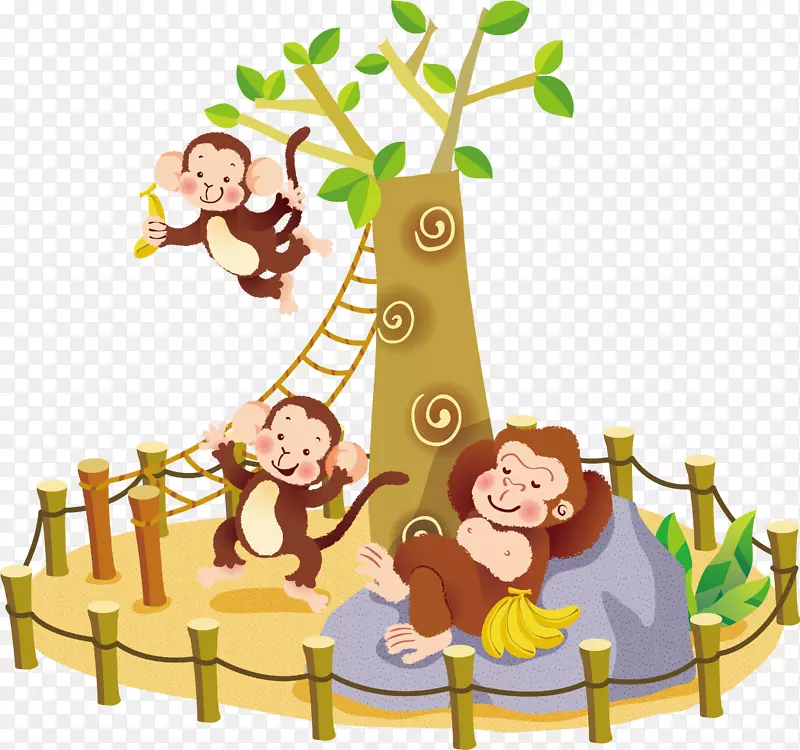 卡通矢量动物园动物猴子素材