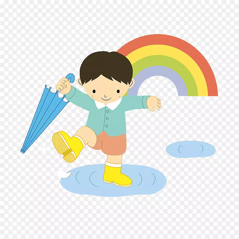 卡通可爱插图拿雨伞走在水洼中的PNG图片素材下载_图片编号7512302-PNG素材网