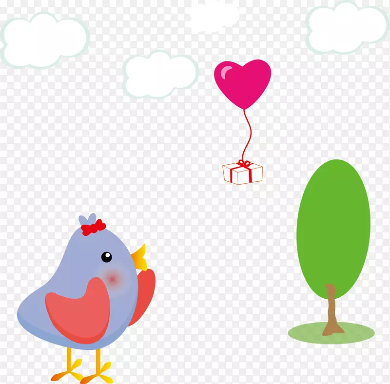矢量卡通鸟儿与气球