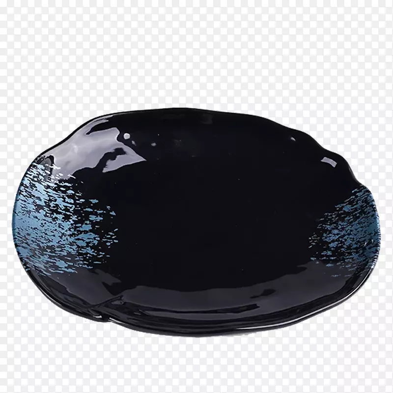 黑色蓝点点简约家用陶瓷盘子